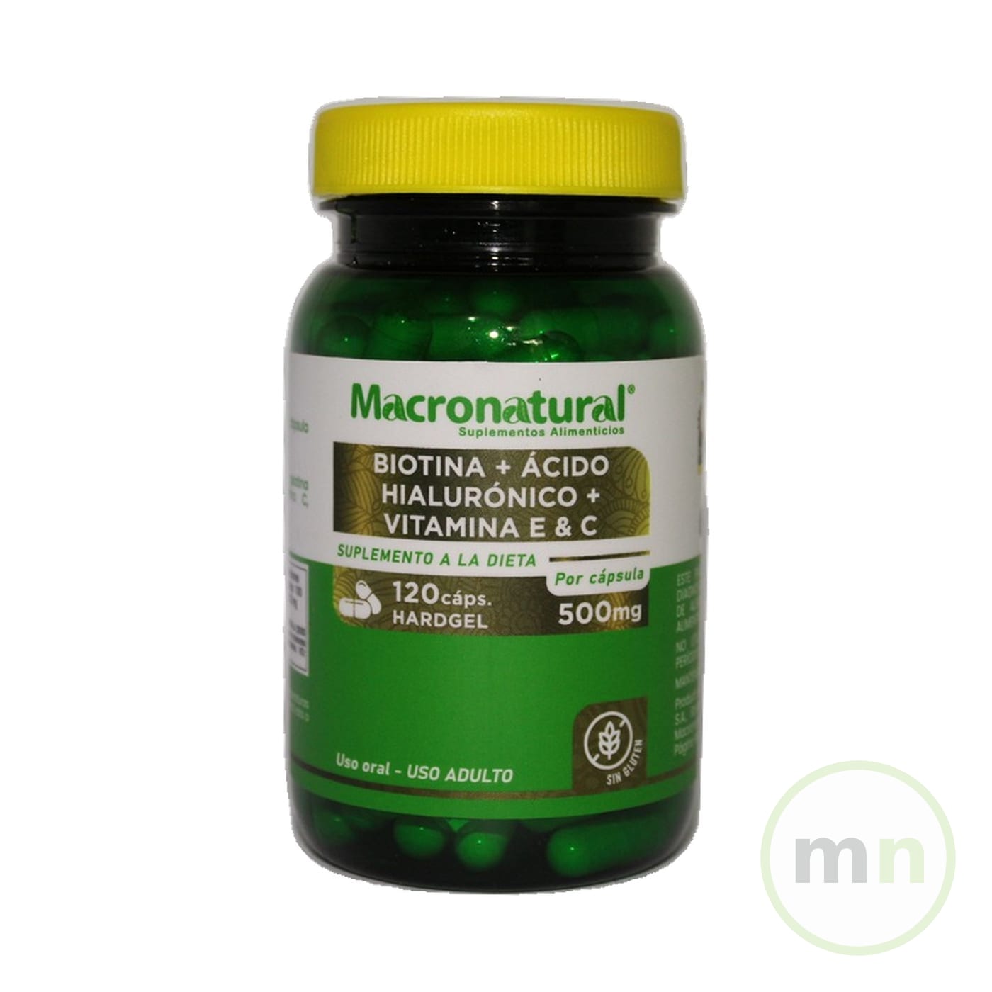 Biotina, Acido Hialuronico y Vitamina E 500 mg x 120 cap — MACRONATURAL