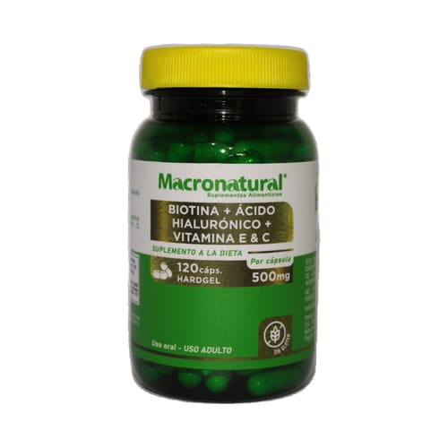 Biotina, Acido Hialuronico y Vitamina E 500 mg x 120 cap — MACRONATURAL